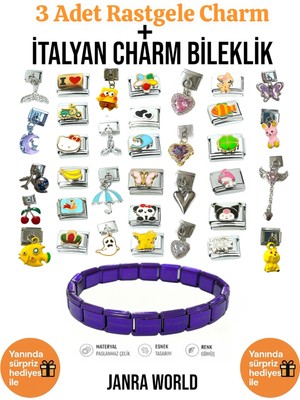 Janra World 3 Adet Rastgele Charm + Italyan Charm Bileklik Seti | Sürpriz Hediye Ile Birlikte