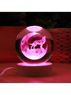 PremiumPort Kişiye Özel Büyük Boy Işıklı Ahşap Kurt Temalı Cam Küre 8cm