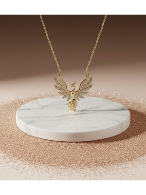 Modahilye 925 Ayar Gümüş Anka Kuşu Altın Kaplama Sarı Gümüş Kolye