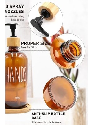 Storemax Bambu Standlı Cam Sıvı Sabunluk Seti - 2'li 2 x 475 ml