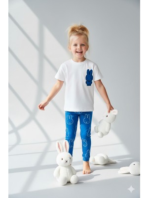 Monila Kız Çocuk Beyaz Aplike Detaylı Fitilli Taytlı Pamuklu Altüst Takım