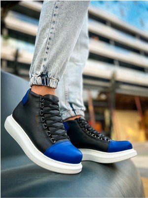 Zapatos CH258 Roma Colourful Erkek Spor Günlük Bağcıklı Cilt Bot Cbt - Siyah/mavi