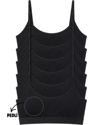 Genç Kız Pamuklu Ip Askılı Çıkarılabilir Pedli Yarım Atlet Alıştırma Sütyeni 6'lı Paket Siyah