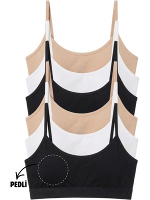 Genç Kız Pamuklu Ip Askılı Çıkarılabilir Pedli Yarım Atlet Alıştırma Sütyeni 6'lı Paket Renkli