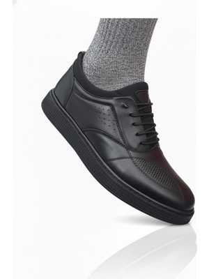 Elit Atc 1302 Siyah Hakiki Deri Ortopedik Taban Rahat Mevsimlik Erkek Ayakkabı