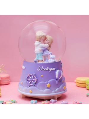 PremiumPort Mor Aşıklar Büyük Boy Kar Küresi Işıklı, Müzikli, Püskürtmeli, 16X12