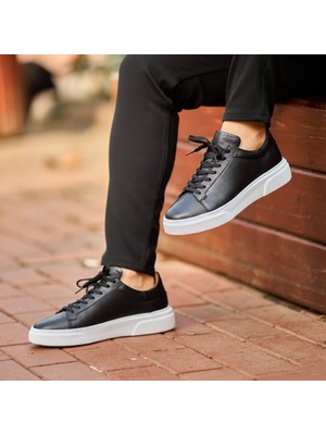 Birkan 699 Siyah Beyaz %100 Hakiki Deri Ultra Rahat Günlük Erkek Ayakkabı