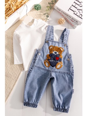 Babymod Ayıcık Figürlü Denim 2'li Erkek Bebek Kot Salopet Tulum