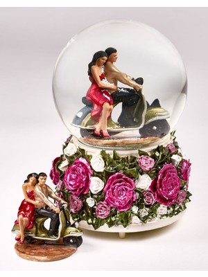 PremiumPort Renkli Güllü Büyük Kar Küresi, Müzikli ve Kendinden Üfleme, 120 mm