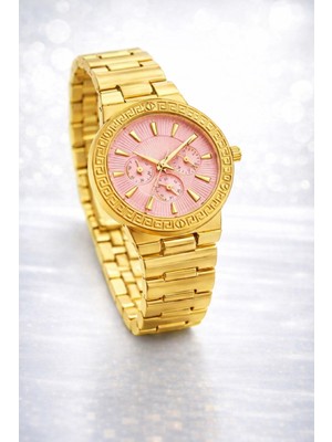 Gold Renk Pembe Kadranlı Kadın Saat