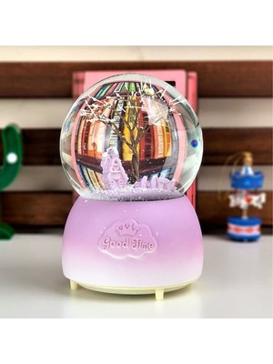 PremiumPort Mor Ağaç Büyük Boy Müzikli Işıklı Püskürmeli Kar Küresi