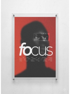 Lamazif Focus Tipografi Pleksi Tablo | Modern Kırmızı Siyah Duvar Dekoru | 50X70 & 30X40 cm | Motivasyon Sanat Poster