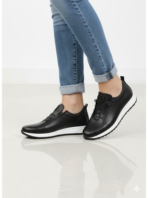 Elit Tekgül 0419 Siyah Beyaz Ortopedik Rahat Mevsimlik Günlük Kadın Ayakkabı