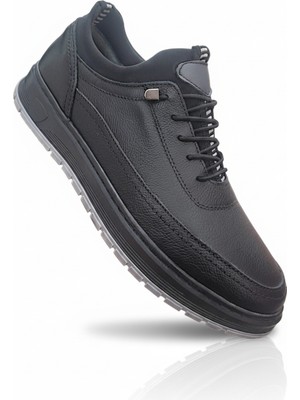 Elit Alvino 1754 Siyah Hakiki Deri Ortopedik Rahat Lastikli Mevsimlik Erkek Ayakkabı