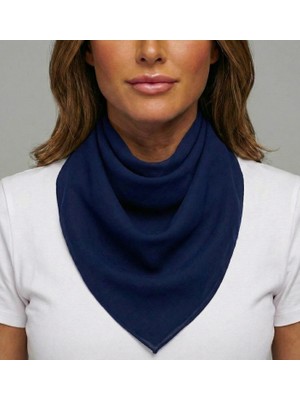 Jz Moda Düz Sade Lacivert Şifon Kare Fular - Zarif Kadın Boyun Fuları ve Bandana (50X50CM)