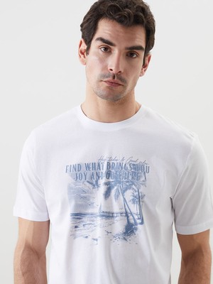 Lc Waikiki Yeni Sezon Bisiklet Yaka Baskılı Penye Erkek Tişört