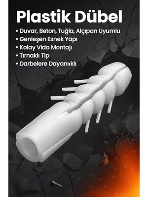 Storemax Plastik Dübel Seti, Duvar,, Tuğla, Alçıpan Uyumlu, Genleşen Esnek Yapı, Kolay Vida Montajı, Tırnaklı Tip, Güçlü Tutunma Sağlayan, Darbelere Dayanıklı (7 Mm, Adet, 50)