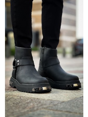 Zapatos CH227 Yukon Erkek Spor Günlük Fermuarlı Cilt Bot Cst - Siyah