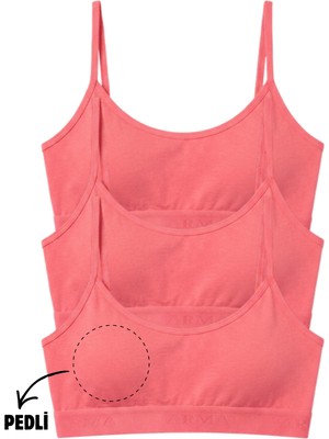 Genç Kız Ip Askılı Çıkarılabilir Pedli Yarım Atlet Alıştırma Sütyeni 3'lü Paket Pembe
