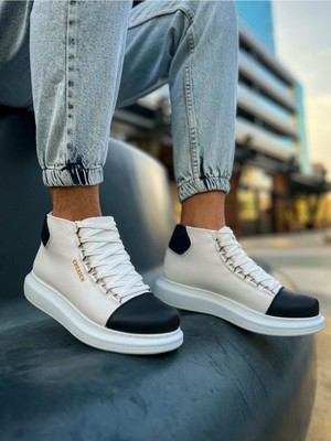 Zapatos CH258 Roma Colourful Erkek Spor Günlük Bağcıklı Cilt Bot Cbt - Beyaz/siyah