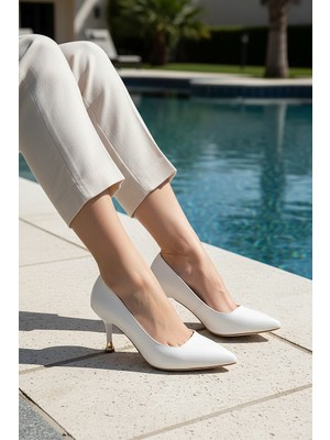 KAFKASLAR AYAKKABI Kafkaslar Yeni Trend Ince Topuk Düz Beyaz Stiletto Ayakkabı