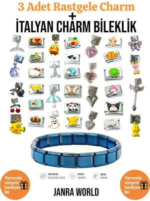 Janra World 3 Adet Rastgele Charm + Italyan Charm Bileklik Seti | Sürpriz Hediye Ile Birlikte
