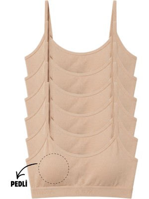 Genç Kız Pamuklu Ip Askılı Çıkarılabilir Pedli Yarım Atlet Alıştırma Sütyeni 6'lı Paket Ten