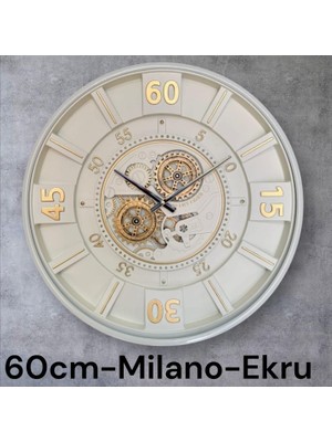 Milano Ekru Duvar Saati 60 cm – Gerçek Çarklı, Sessiz Mekanizma, Dekoratif Tasarım