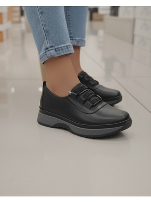 Elit Dues 0420 Siyah Tam Ortopedik Rahat Mevsimlik Günlük Kadın Ayakkabı