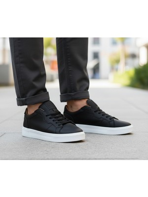 Elit 9152 Siyah Beyaz Düz Taban Rahat Günlük Erkek Klasik Spor Ayakkabı