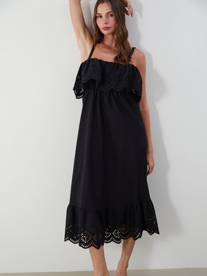 Lc Waikiki Yeni Sezon Ajurlu Askılı Belden Oturtmalı Poplin Elbise