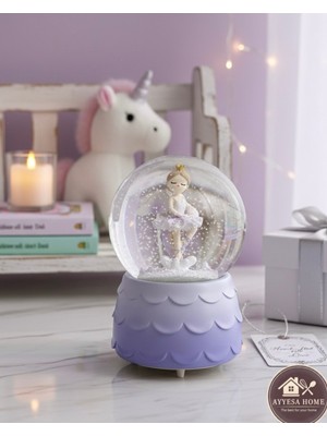 PremiumPort Mor Balerin Kar Küresi, Yılbaşı ve Sevgili Hediye Için Büyük 16 cm