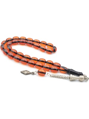 Murty99 Tilki Kuyruğu Kamçılı Tombul Beyzi Kesim Siyah Turuncu Sıkma Kehribar Tesbih