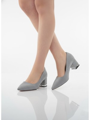 Elit Gizem 203 Platin Sim Detaylı Rahat Abiye Kadın Topuklu Ayakkabı