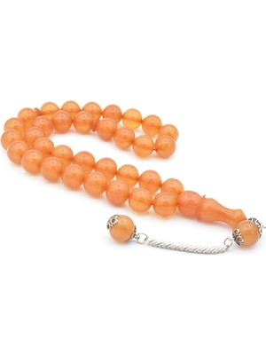 Murty99 Gümüş Kaplama Kamçılı Küre Kesim Açık Pembe Sıkma Kehribar Tesbih