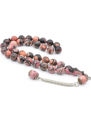 Murty99 Gümüş Kaplama Kamçılı Küre Kesim Siyah Pembe Sıkma Kehribar Tesbih