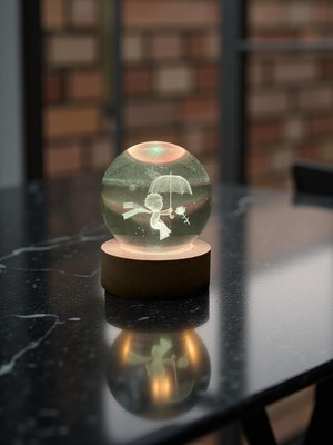 PremiumPort 3D Küçük Prens Temalı LED Işıklı Ahşap ve Cam Kar Küresi