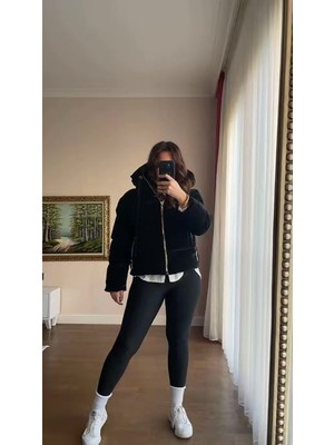 Siyah Interlok Kumaş Şişme Mont