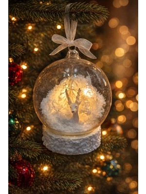 PremiumPort Işıklı Kar Küresi, Noel Geyik ve Çam Ağacı, Pilli, Wireless, 13X10CM