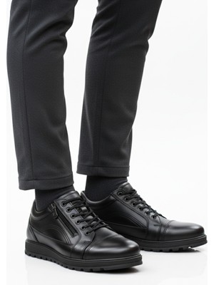 Elit Dropland 6103 Siyah Hakiki Deri Rahat Günlük Fermuarlı Mevsimlik Erkek Ayakkabı