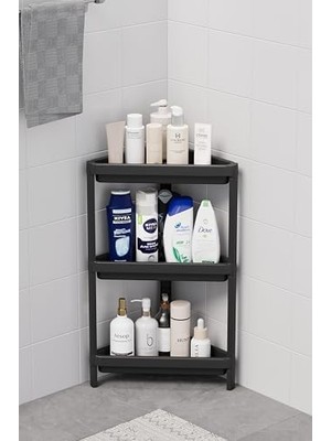 Storemax Life 3 Katlı Üçgen Plastik Siyah Banyo Mutfak Rafı MIT1060