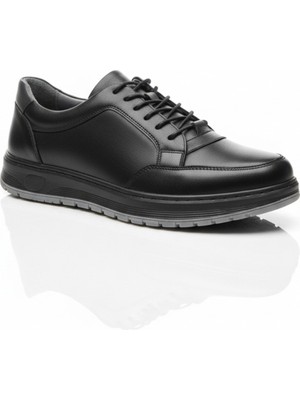 Elit Alvino 1775 Siyah Hakiki Deri Ortopedik Rahat Lastikli Mevsimlik Erkek Ayakkabı