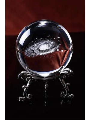 PremiumPort Kristal Top Süs Uzay Serisi Ev Dekoratif Cam Küre Metal Stand