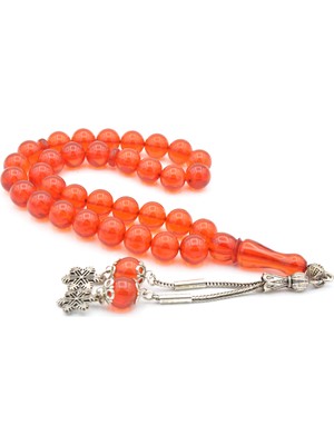 Murty99 Gümüş Kaplama Püsküllü Küre Turuncu Sıkma Kehribar Tesbih