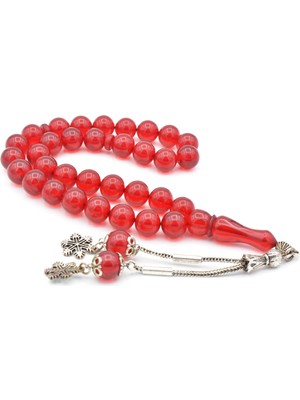 Murty99 Gümüş Kaplama Püsküllü Küre Kırmızı Sıkma Kehribar Tesbih