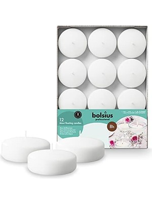 Storemax Bolsius Beyaz Yüzen Mumlar, 8 Saat Yanma Süreli, Ø 7,6 cm Çapında, 12 Adet