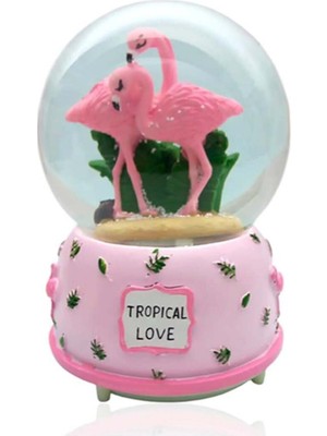 PremiumPort Müzikli Renk Değişen Işıklı Kar Küresi, Filamingo Temalı, Eğlenceli Dekor