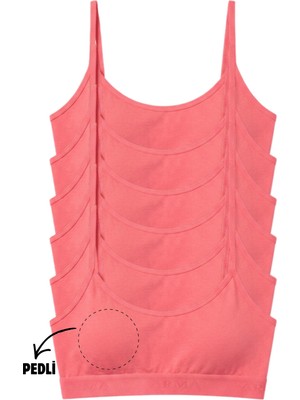 Genç Kız Pamuklu Ip Askılı Çıkarılabilir Pedli Yarım Atlet Alıştırma Sütyeni 6'lı Paket Pembe