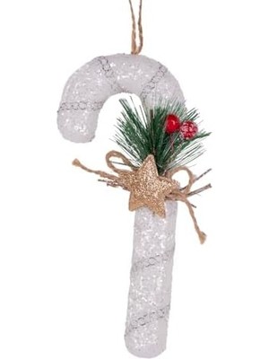 Storemax Yılbaşı Süsü Yılbaşı Dekorlu Baston Beyaz 8X17 Cm.