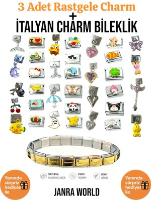 Janra World 3 Adet Rastgele Charm + Italyan Charm Bileklik Seti | Sürpriz Hediye Ile Birlikte